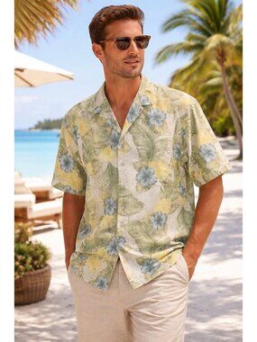 Tommy Bahama Mens Floral Silk Hawaiian Shirt Button-Up Tropical Size XL EUC